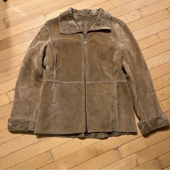 Guess Jackets & Blazers - Vintage Guess Jacket Womens Small Tan Genuine Leather Faux Fur Lined Suede Y2K